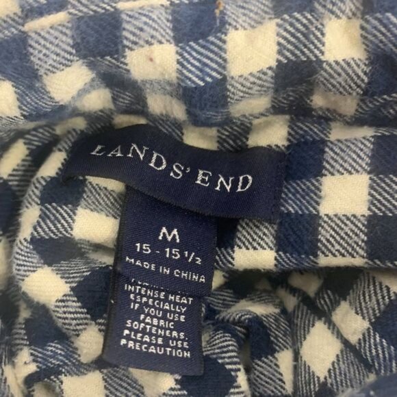 Lands End Mens Size Medium Navy & White Flannel Button-Down Shirt - Picture 5 of 6